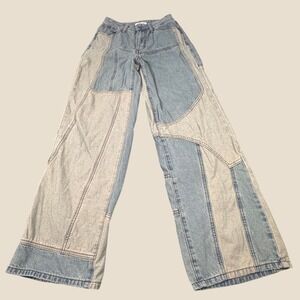 Machine Jeans Womens Patchwork Wide Leg Denim High Rise Light Wash Blue Size 1
